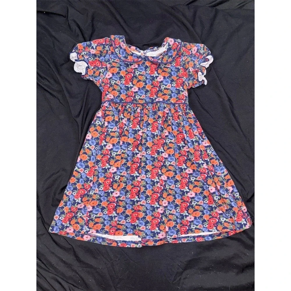 Swoon Kids Dress Girls Size 6 Navy Floral Fit & Flare Peter Pan Collar